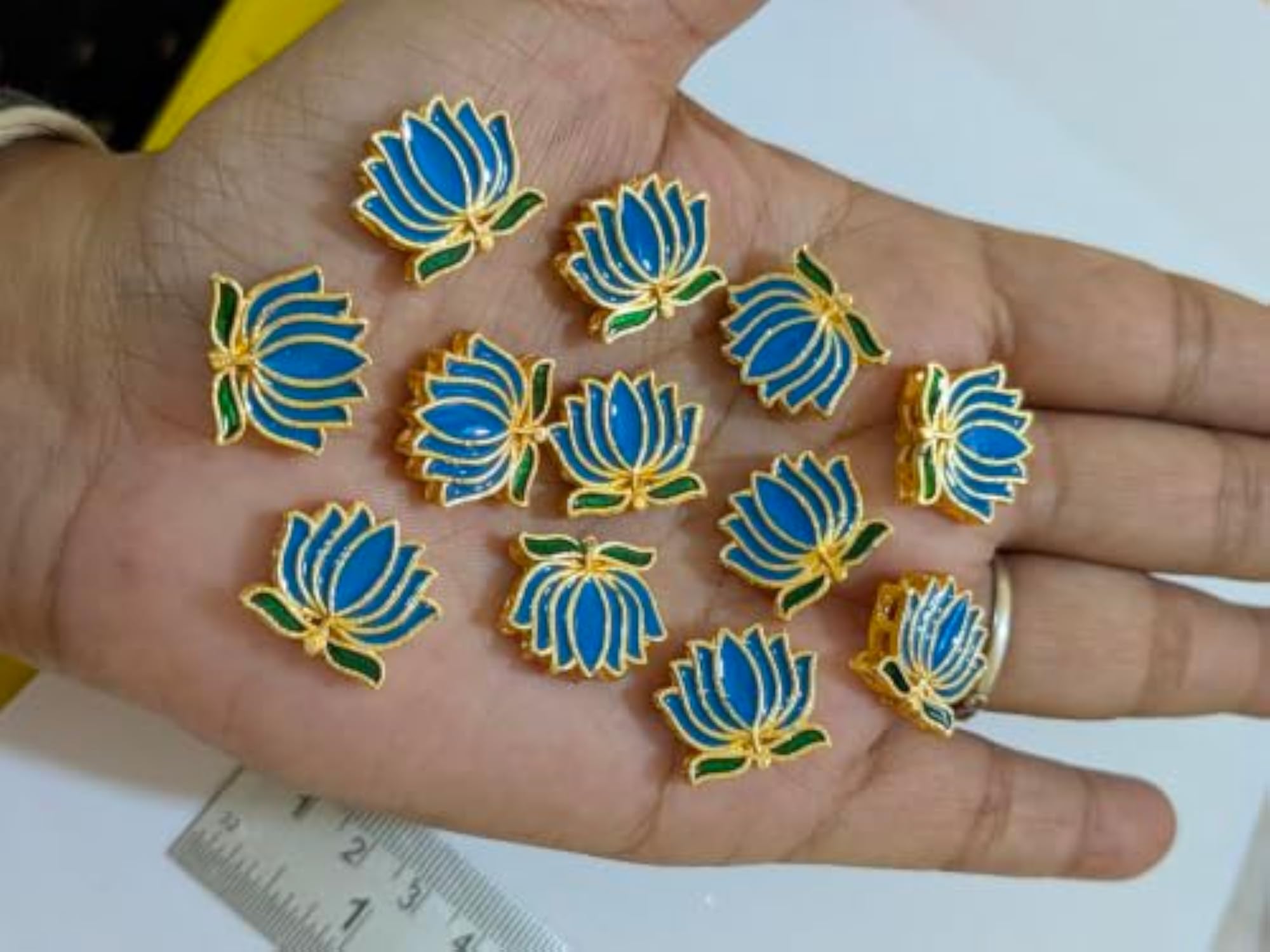Meenakari Lotus Charms for Jewellery Making, Pack of 12