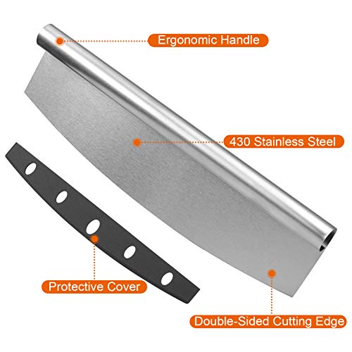 14 inch Pizza Cutter Rocker Slicer with Protective Cover, Pizza Chopper Accessories Set of Sharp Blade, Premium Stainless Steel Pizza Knife Tools for Kitchen by Lascritta (14 inchs)