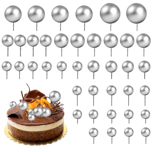 40 Pcs Cake Balls Silver Cake Decorations Foam Ball Balloon Cake Topper Suitable for Family Dinner Party Wedding Baby Shower Decoration