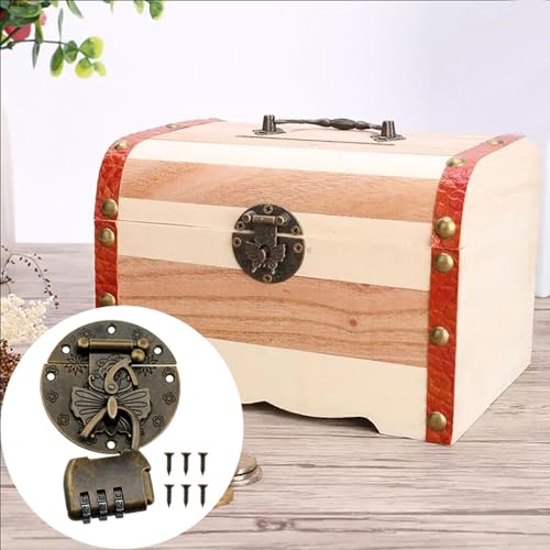 PIYAANYO Cadeado de latão vintage com parafusos para pequenas caixas de joias de madeira, travas de