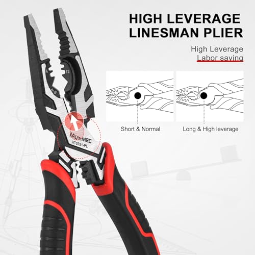 Image of HAUTMEC Pro Wire Stripper Tool 8 inch Multifunctional Combination Linesman Pliers Cable Cutter Wire Strippers Electrical Terminal Crimping Tool Clamping Spanner High leverage Eccentric Design HT0321