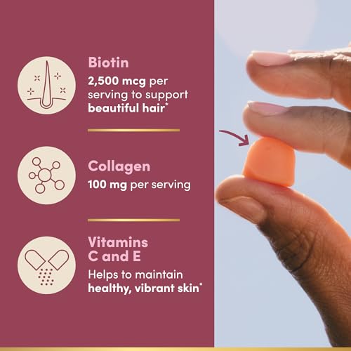 Nature's Bounty Optimal Solutions Hair, Skin and Nails Collagen Pectin Gummies, 100 mg Collagen and 2,500 mcg Biotin Per Serving, No Stick Gummy, Tropical Citrus Flavor, 200 ct, 100 Total Servings - Image 5