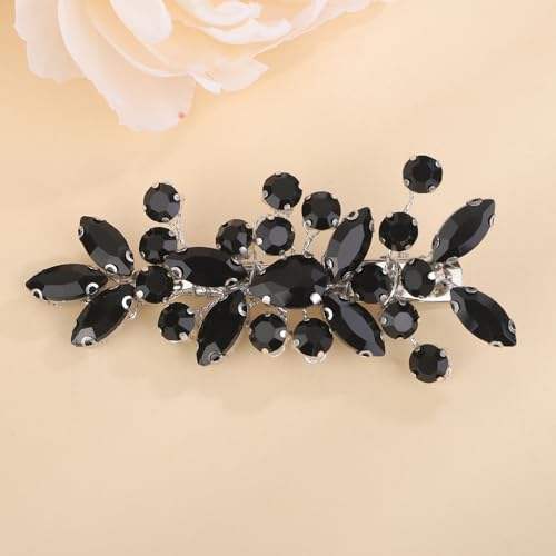 BERYUAN Teardrop Crystal Rhinestone Hair Clips Women Wedding Rhinestone Hair Clips Rhinesotne Crystal Handmade Wedding Headpiece for Women (black)