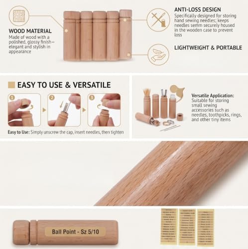 Image of GLOGLOW 8 Pcs Wooden Needle Cases, Portable Storage Box with 3 Stickers | Portable Needles Sewing Supplies Storage Organizer with Stickers for Sewing Kit Thread Pins Small Part
