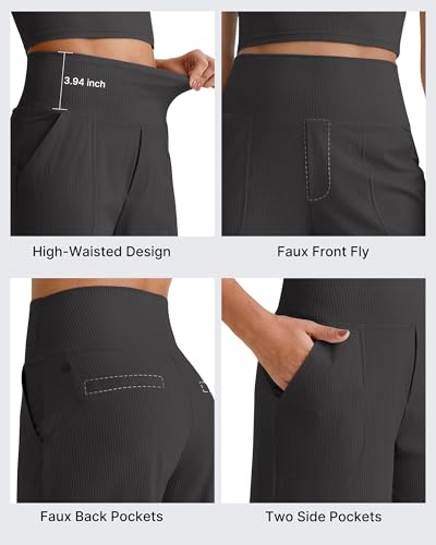 G4Free Comfy Ribbed Womens Shorts Dressy Casual High Waisted Athletic Lounge Trouser Shorts with Side Pockets4