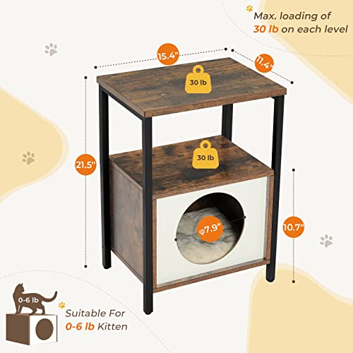 Modern Cat Tree Tower, Wooden Condo Furniture with Soft Bed Cute Cat Cave for Indoor Small Cats Kittens Pet House Play, Also a End Side Table Nightstand for Living Room Bedroom - Thumbnail 6