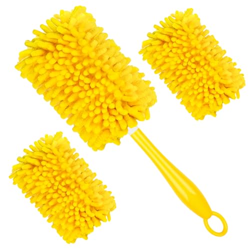 3 Pack Dusters Refills for Swiffer Duster, Reusable 360° Heavy Duty Duster Refills with 1 Handle, Washable Microfiber Dust Cleaning Set, Unscented
