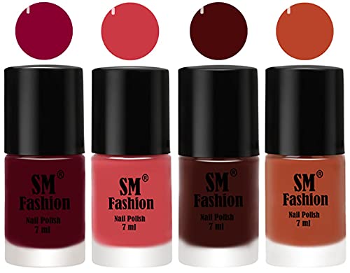 Image of Nail Polish Combo Set (Pack of 4) Quick Dry Gel Finish Nail Paint | Boysenberry,Punch Pink,Wine,Light Coral | 7 ml Each