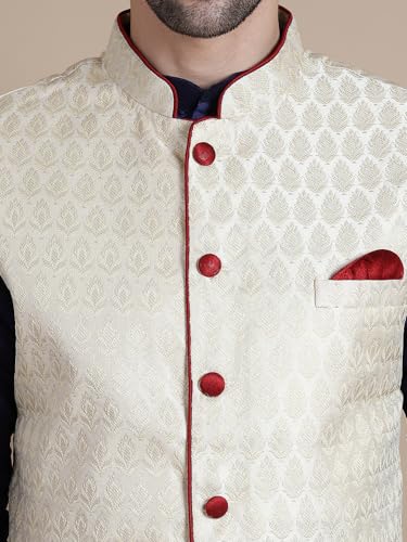 Image of Men's Silk Blend Solid Kurta Dhoti Set with Designer Ethnic Nehru Jacket