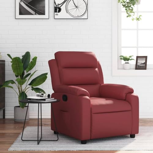 Runheo Sillón de relax de piel sintética, ajustable manualmente, cómodo sillón de descanso con bolsillo lateral, acolchado grueso, para salón, dormitorio, máx. 110 kg de capacidad de carga