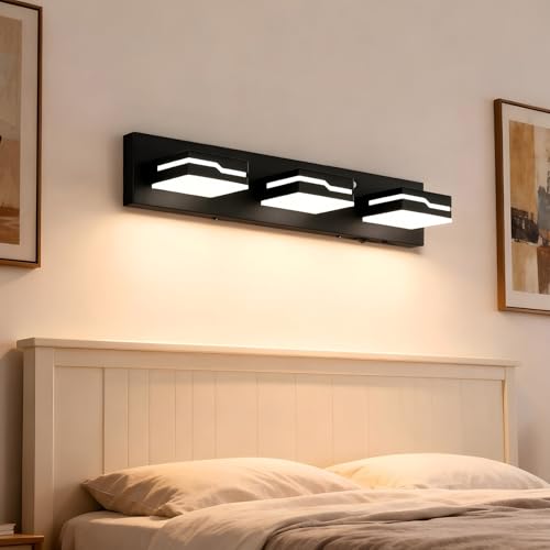 Image of 3-Light LED Bathroom Vanity Light, 19-Inch Matte Black | Vanity Light Fixture with Wireless Motion Sensor, 3CCT Dimmable Lighting Over Mirror, Adjustable Acrylic Heads