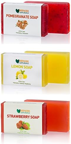 Fruity Soap Bar Set (Pomegranate/Lemon/Strawberry) Natural Glycerin Soap 3.5 Ounces ea.