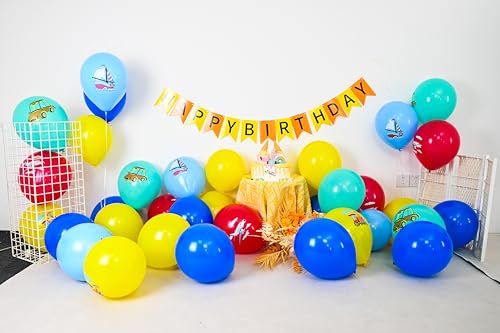 Image of Transportation Balloons, 30 Pcs 12inch Red Blue Yellow Balloon With Traffic Latex Balloons for Vehicle Transport Party Supplies for Baby Shower Boys Kids Transport Them Birthday Decoration