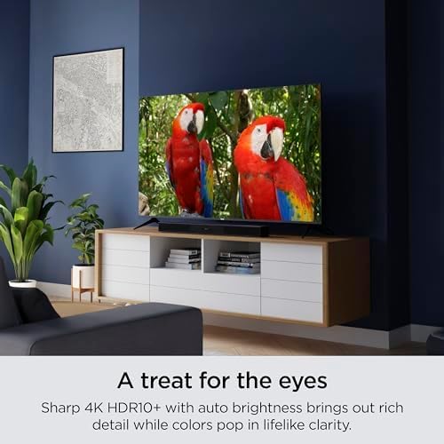 Roku TV displaying vibrant 4K HDR content of parrots