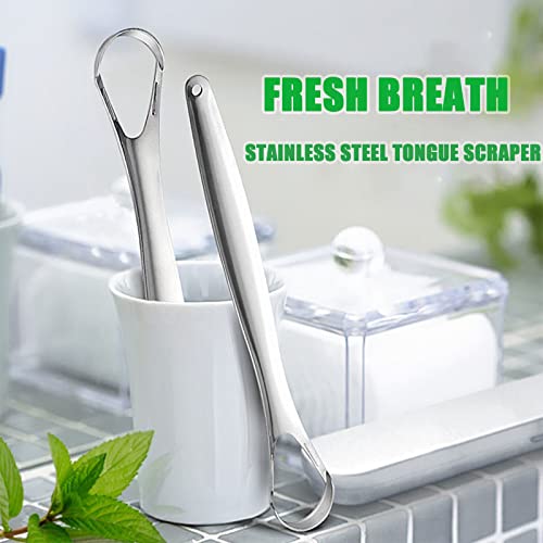 Image of 2 Pack Tongue Scraper,Stainless Steel Tongue Cleaners,Tongue Scraper for Adults, Reduce Bad Breath and Fresh Breath(Silver)