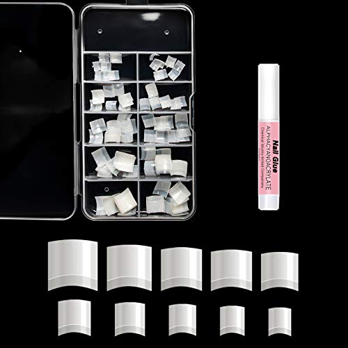 AORAEM Short French Nail Tips,Natural Lady French Acrylic Artificial Fake Half Nail with Glue(Natural-100)