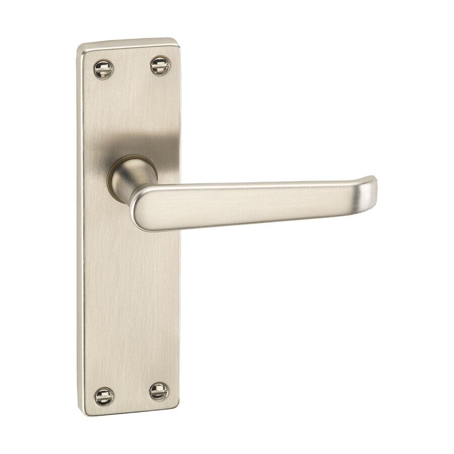 URBNLIVING Victoria Metal Lever Latch Door Handles Set with Round Rose for Internal & External Use Easy Installation, Stylish Finish, Ideal Home & Office Doors (Satin Nickel Plain 150mm)