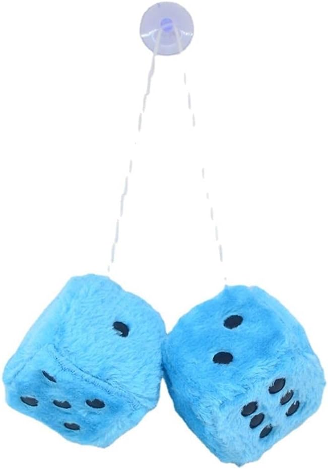 Plush Hanging Dice, Retro Hanging Couple Fuzzy Plush Dice with Dots for Car Interior Ornament Decoration, Suction Cup Pendant, Car Glass Refrigerator Decoration