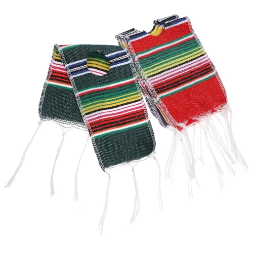 TOYANDONA Ponchos para Botellas de Cerveza Mini Serapes de Algodón 4 Piezas Colores Surtidos Morado Rojo Amarillo Verde Decoración para Fiestas y Cinco de Mayo