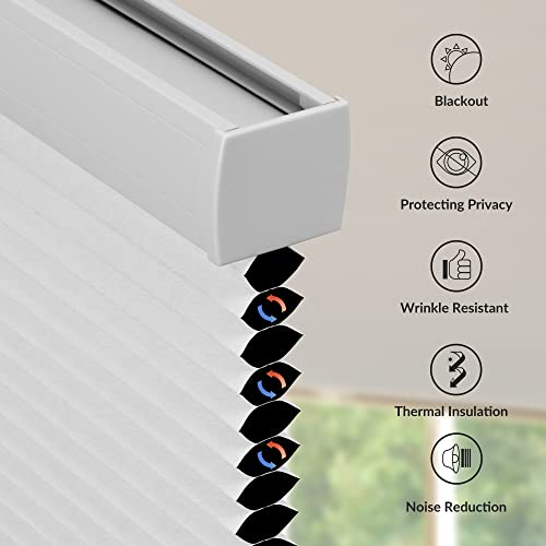 Berissa Blackout Cellular Shades, Cordless Honeycomb Blinds For Windows, Color-Matched Cellular Blinds, Custom Size For Bedroom Office Living Room, Blackout-White #TOP6