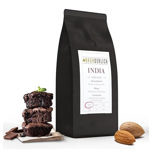 Brühderlich INDIA – Premium espressoblandning (1 kg) – 60 % arabica och 40 % Robusta kaffebönor – Rostade espressobönor – låg syra och med full kropp – Perfekt för portafilter och helautomatiska maskiner