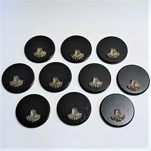 10 placas de cuña para cuña, tabla de especias, placa para trofeos, redonda, oscuro, AF 15 cm, con 10 hojas de roble.
