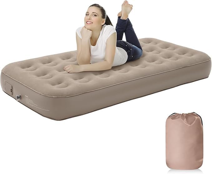 Portable Air Mattress with Air Pump No Socket Needed-Just One-Click Self Inflating Mattress Single Air Bed Water-Resistance Air Bed Durable Inflatable Blow-image-35