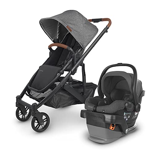 Cruz V2 Stroller – Greyson – Charcoal Mélange | Carbon Frame | Saddle Leather + Mesa V2 Infant Car Seat – Greyson – Charcoal Melange | Merino Wool