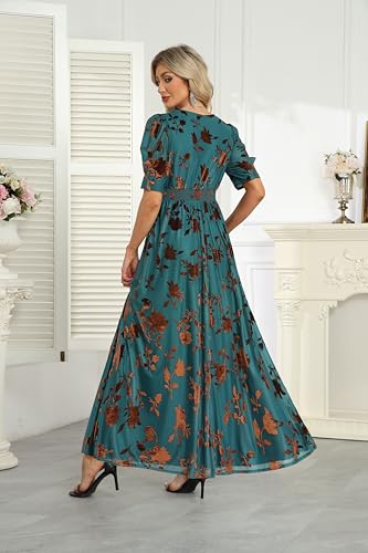 Pinup Fashion Velvet Wedding Guest Dress - Fall Formal Holiday V Neck Empire Waist Long Dresses4