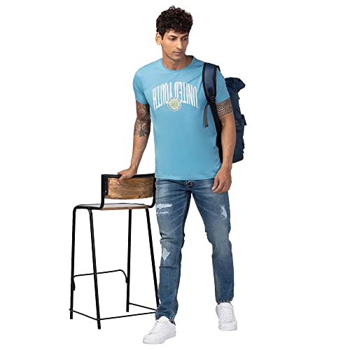 Image of Spykar Round Neck Half Sleeves Blended Slim Fit T-Shirt for Men
