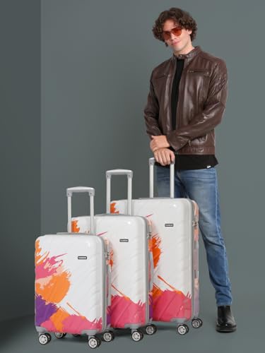 Image of Teakwood World Large Set of 3 Cabin Size Trolley Bag Polycarbonate 360 Degree 8 Wheels Luggage Bag with TSA Lock, Adjustable Handle Trolley Bags for Travel, Suitcase for Travel | Wave Pink