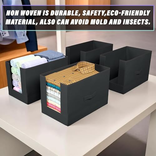 Image of Kuber Industries Pack of 4 Storage Organizer | Non-Woven Shirt Stacker | Foldable Wardrobe Organizer for Clothes | T-Shirts Organiser for Wardrobe | Black