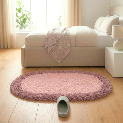 Image of Shaggy Runner, Polyester Rug, Hallway Carpet, Bedside Runner, Plush Area Rug, high Pile Rug, 2 inch Pile, Fluffy Floor mat. - (1.5x3 feet, Pink /Blush, Oval)