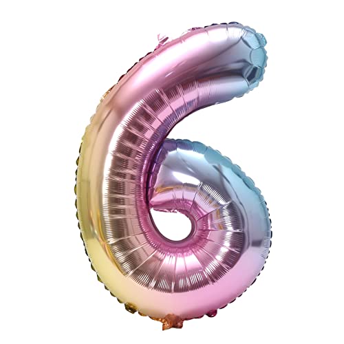 Image of YPSelected 32 Inch Large Foil Helium Number Balloon Birthday Wedding Party 0-9 (Rainbow, 6)