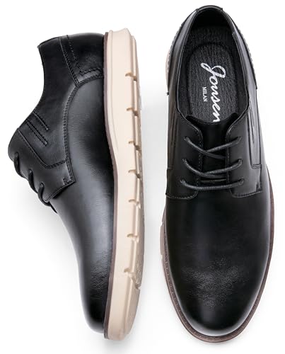 Image of Jousen Mens Dress Shoes Comfortable Business Casual Sneakers | Casual Dress Shoe Style Classic Plain-Toe Oxford Design Removable Footbed Work & Office Wear