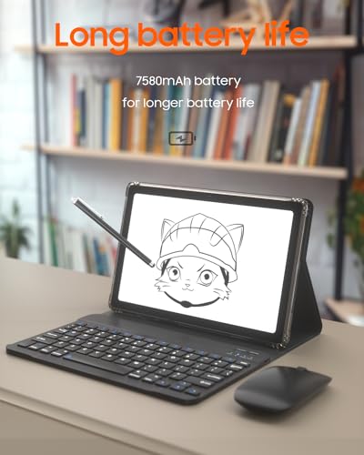 Image of 10.4 inch Tablet Android 13 Tablet with Keyboard Case Mouse Stylus 2 in 1 Tablets Set 16GB+128GB 1TB Expandable Tableta PC 10.4 inch 2K HD Large Screen 7580mAh Battery 5G-Wifi WiFi6 Bluetooth GPS Tableta