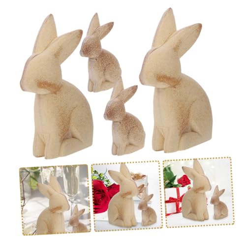 Lapin miniature en bois brut SHINEOFI : kit de 4 décorations de table de fêtes à peindre - 4