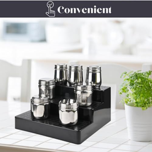 Image of VASIL MART Wood 3 Tiered Spice Rack, 3 Tier Spice Organizer for Cabinet or Kitchen, Stand For Cabinet /Cupboard (Black)