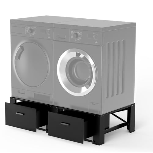 29" Washer Dryer Pedestal with Drawer - 2 Pack Laundry Pedestals for Washer and Dryer Stand, Steel Washing Machine Stand Raiser, 14.3'' Height Black