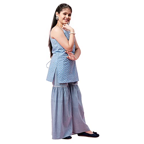 Image of StyloBug Girl's Printed Sleeveless Kurti with Sharara Set Ethnic Wear Dress for Girls