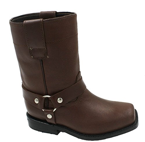 Unisex Kids Genuine Soft Cow Hide Brown Leather Motorcycle Harness Boots2