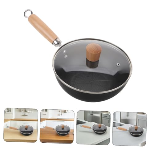 Wok de hierro fundido con tapa y mango de madera miniatura 6