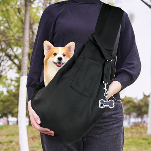Hundetragetasche, Hunderucksack Bis 7,5kg mit Hundeknochen-Anhänger, Tragbare Verstellbar Hunde Tragetasche, für Kleine Haustier, Spaziergang Aktivitäten Im Ausflüge und Freien(Schwarz)