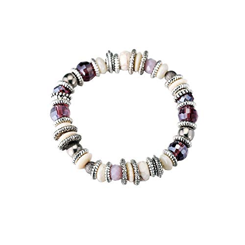 Preisvergleich Produktbild Joeyan Strangarmband Handgefertigt Rund Perlen Steinen Silber 14K Gelbgold Armschmuck Schöne Damen Geschenk Muttertag
