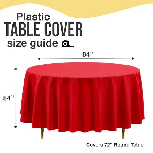 Image of Exquisite 66% Thicker Premium Red Round Tablecloth 0.5 Mil 6 Pack Plastic Table Cloth Disposable 84 Inch Round Plastic Tablecloth Won't Tear Easily Like Cheap Thin Brands
