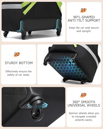 Image of MCBD Car Seat Travel Bag for Airplane, Foldable Baby Carseat Backpack for Travel Padded Carseat Carrier for Airport Gate Check, Infant Stroller Cover with Reflective Strips