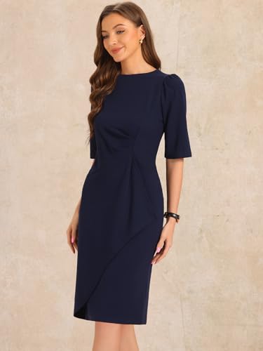 Allegra K Ruched Dress for Women's Short Sleeve Business Work Dress Trendy4