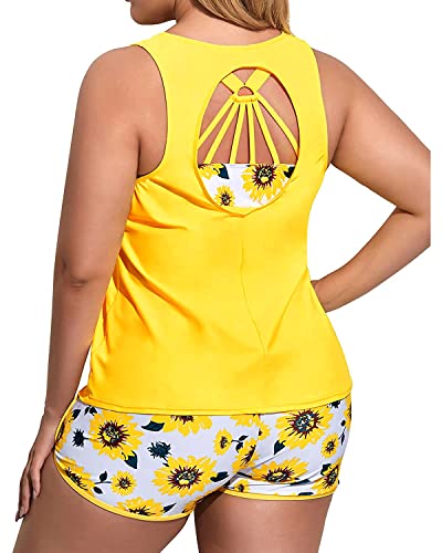 Image of Holipick Women Plus Size Swimsuits - Athletic 3 Piece Tankini with Shorts