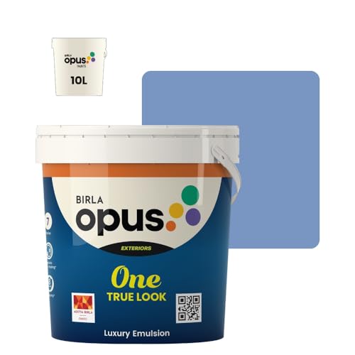 Image of Birla Opus One True Look Luxury Emulsion Paint (10L, Preordained Blues, Soft Sheen Finish) | Anti-Fading, UV & Algae Protection, Strong Film Intergrity | For Exterior Walls of Home, Office