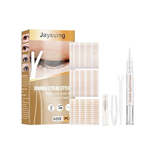 Eyelid Tape, Double Eyelid Stickers, Instant Invisible Double Eyelid Tapes, Droopy Eyelid Lifter Strips with Styling Glue, Big Eye Tools with Fork Rods & Tweezers